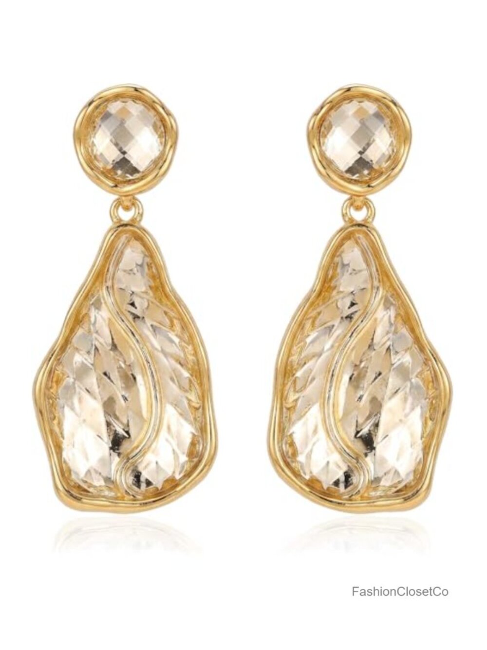 Hammered Dangle Earrings Brass 18K Gold Plated Teardrop Drop